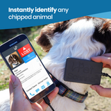 PetScanner microchip reader and app showing a dog as lost 